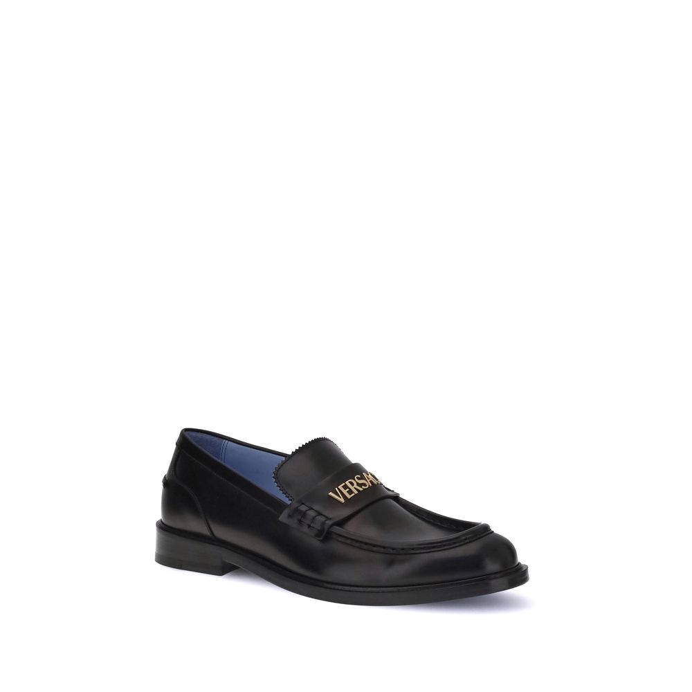 Versace Schwarze Kalbsleder Bos Taurus Slip-On Loafer