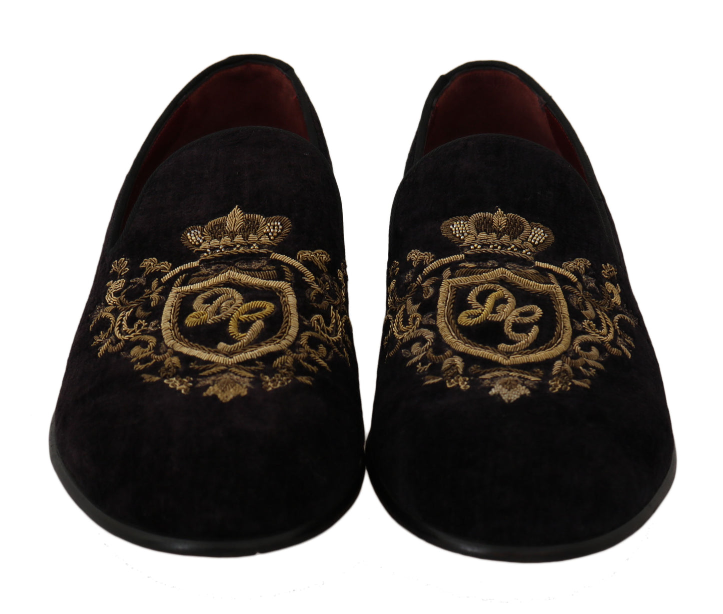 Dolce & Gabbana Loafers Schwarzer Samt Goldkrone