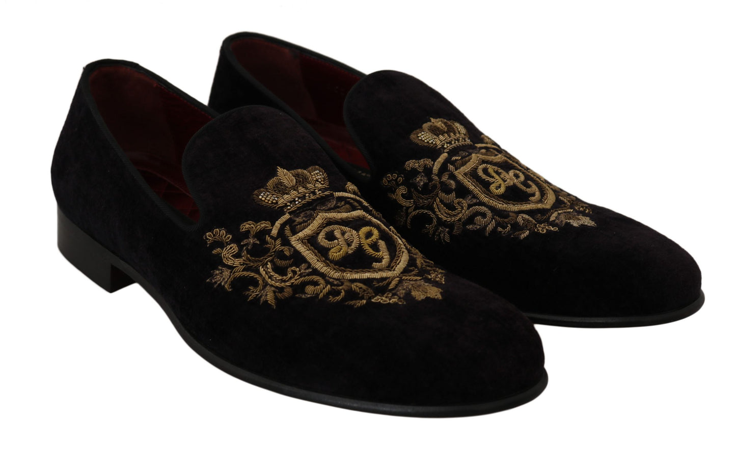 Dolce & Gabbana Loafers Schwarzer Samt Goldkrone