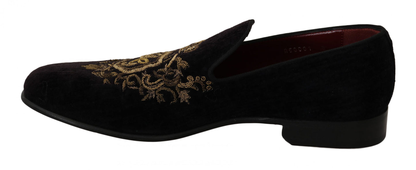 Dolce & Gabbana Loafers Schwarzer Samt Goldkrone
