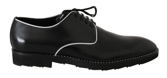 Dolce & Gabbana Schwarzes Leder Weiße Linie Kleid Derby Schuhe