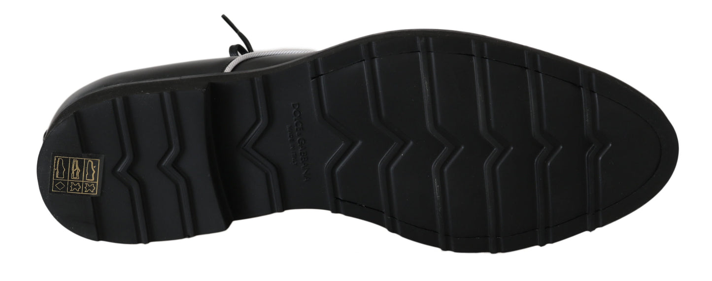 Dolce & Gabbana Schwarzes Leder Weiße Linie Kleid Derby Schuhe