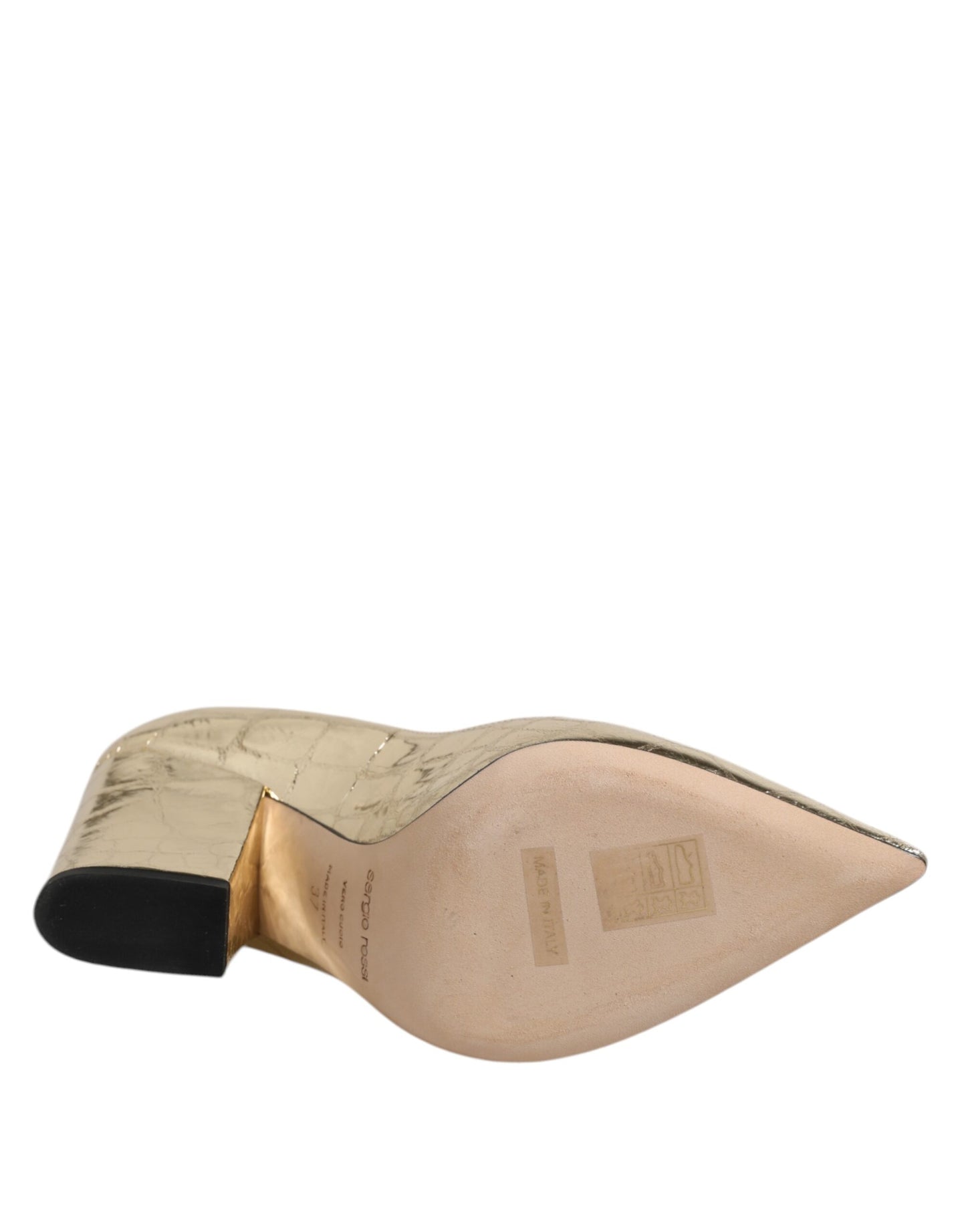 Sergio Rossi Gold Leder spitze Zehe Block Absätze Schuhe