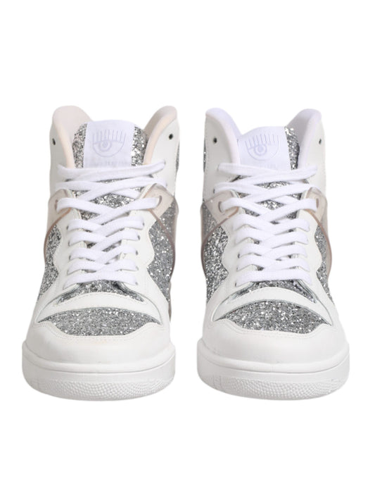 Chiara Ferragni Weiß Silber High Top Frauen Turnschuhe Schuhe