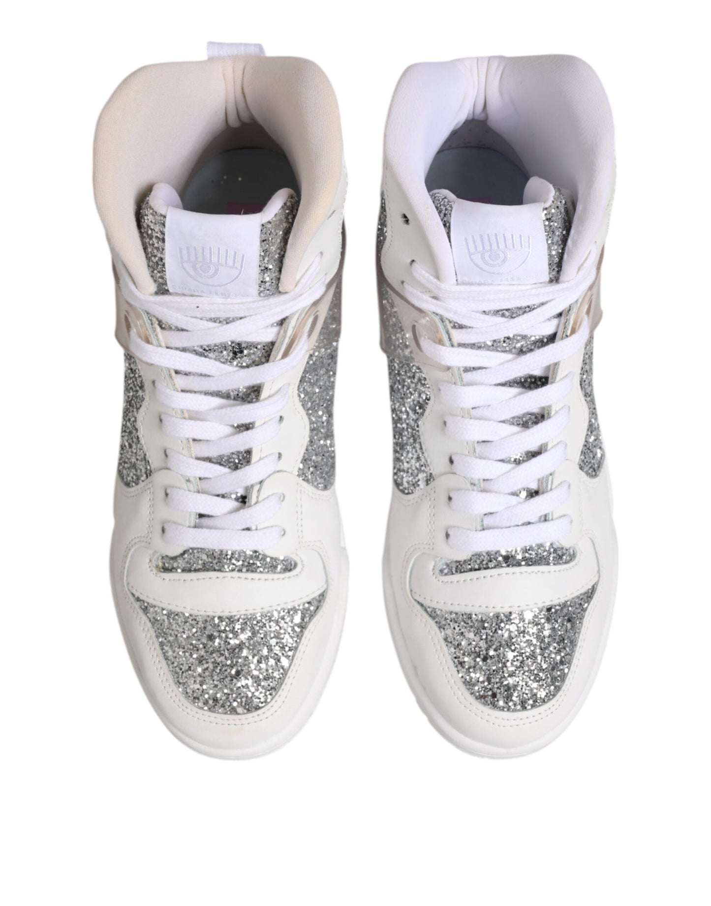 Chiara Ferragni Weiß Silber High Top Frauen Turnschuhe Schuhe