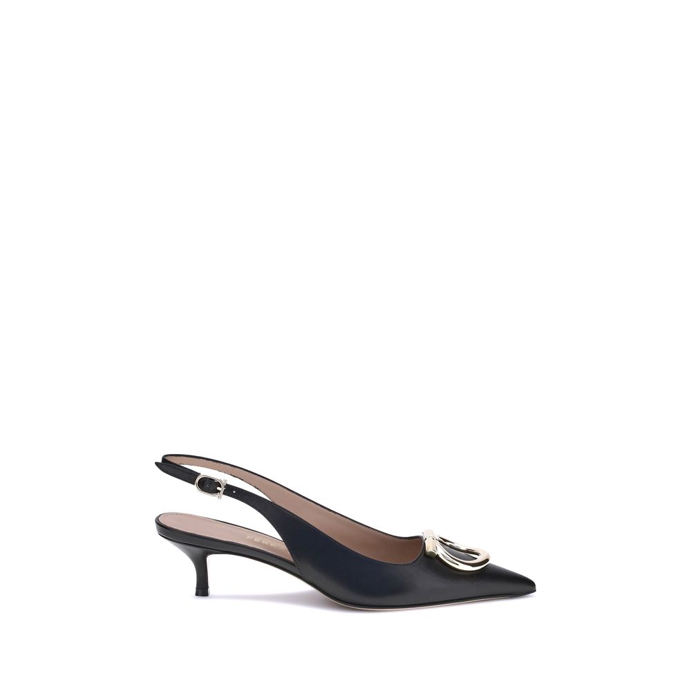 Ferragamo Schwarze Kalbsleder Bos Taurus High-Heel-Pumps