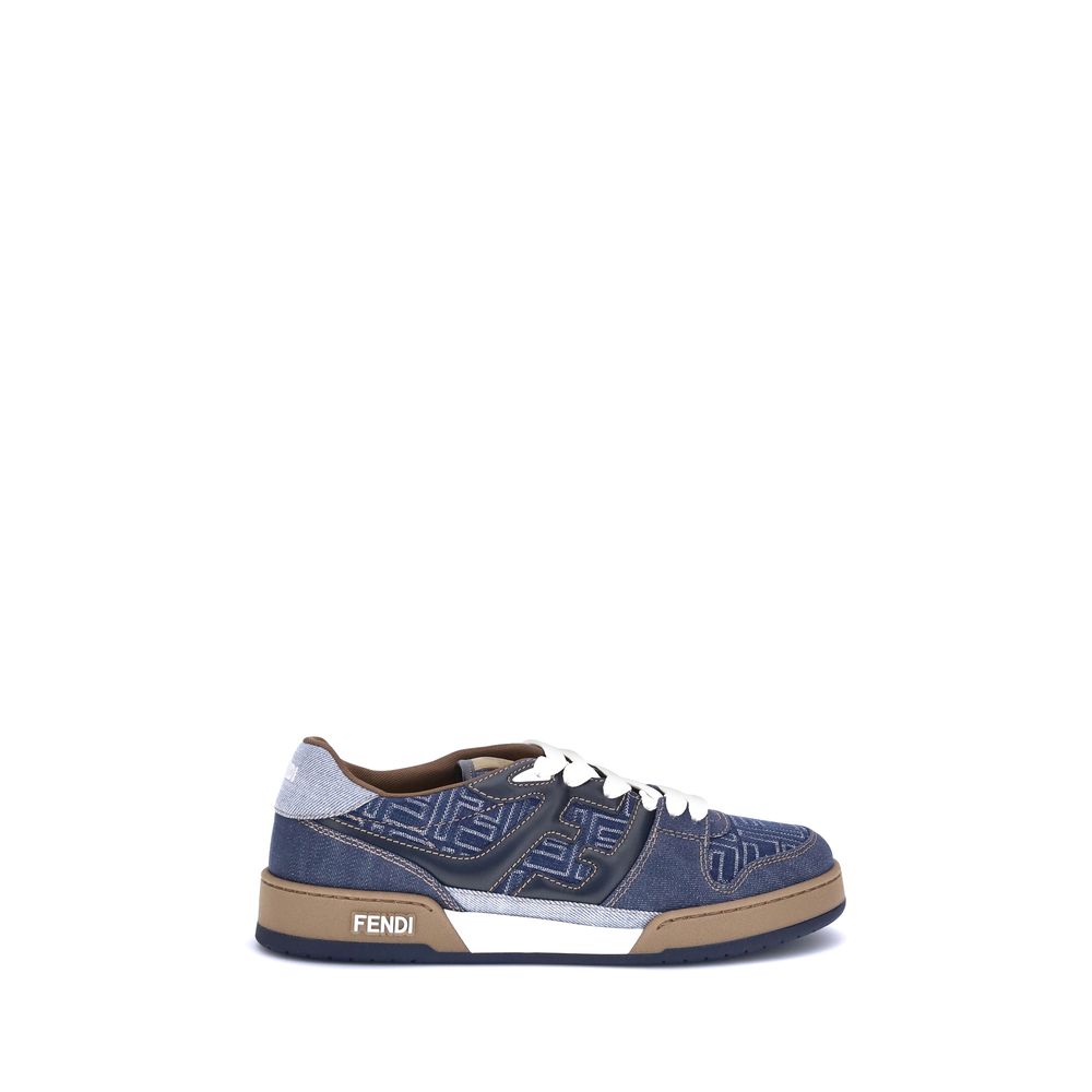 Fendi Dunkelblaue Baumwoll-Sneaker mit niedrigem Schaft