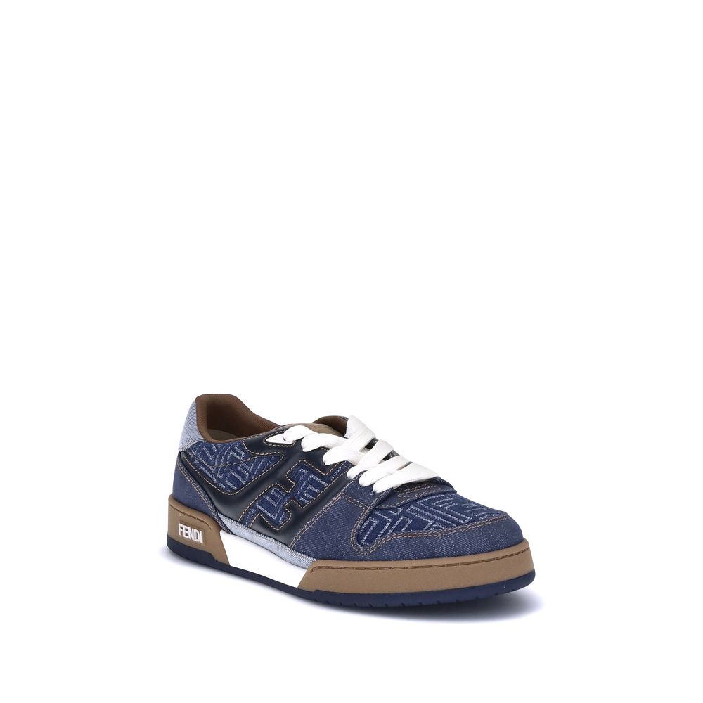 Fendi Dunkelblaue Baumwoll-Sneaker mit niedrigem Schaft