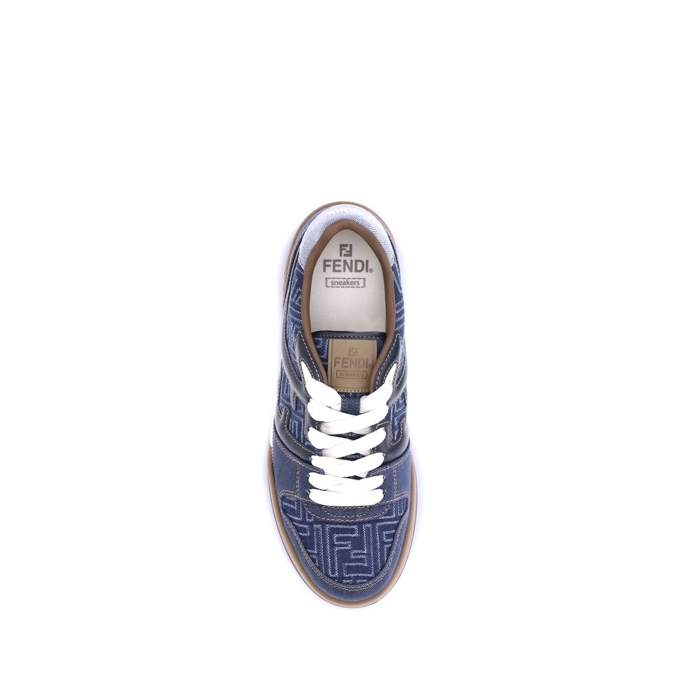 Fendi Dunkelblaue Baumwoll-Sneaker mit niedrigem Schaft
