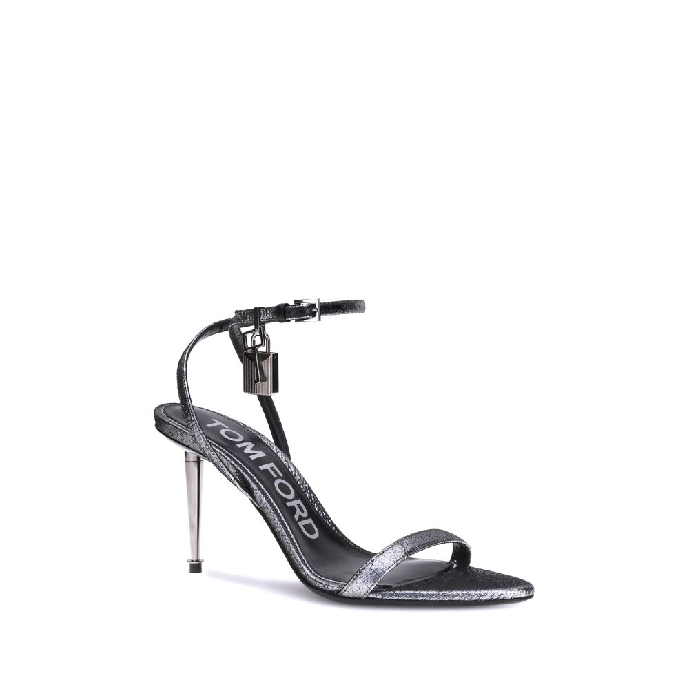 Tom Ford Silberne Kalb-Leder Bos Taurus Stilettosandalen