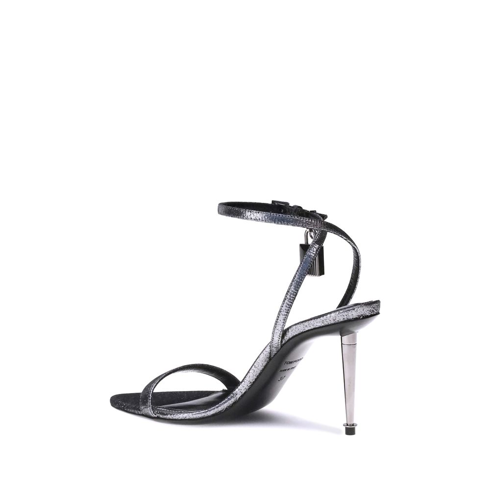 Tom Ford Silberne Kalb-Leder Bos Taurus Stilettosandalen