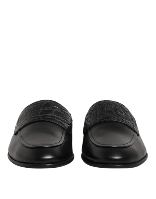 Dolce & Gabbana Schwarze Kalbsleder Slipper Schuhe