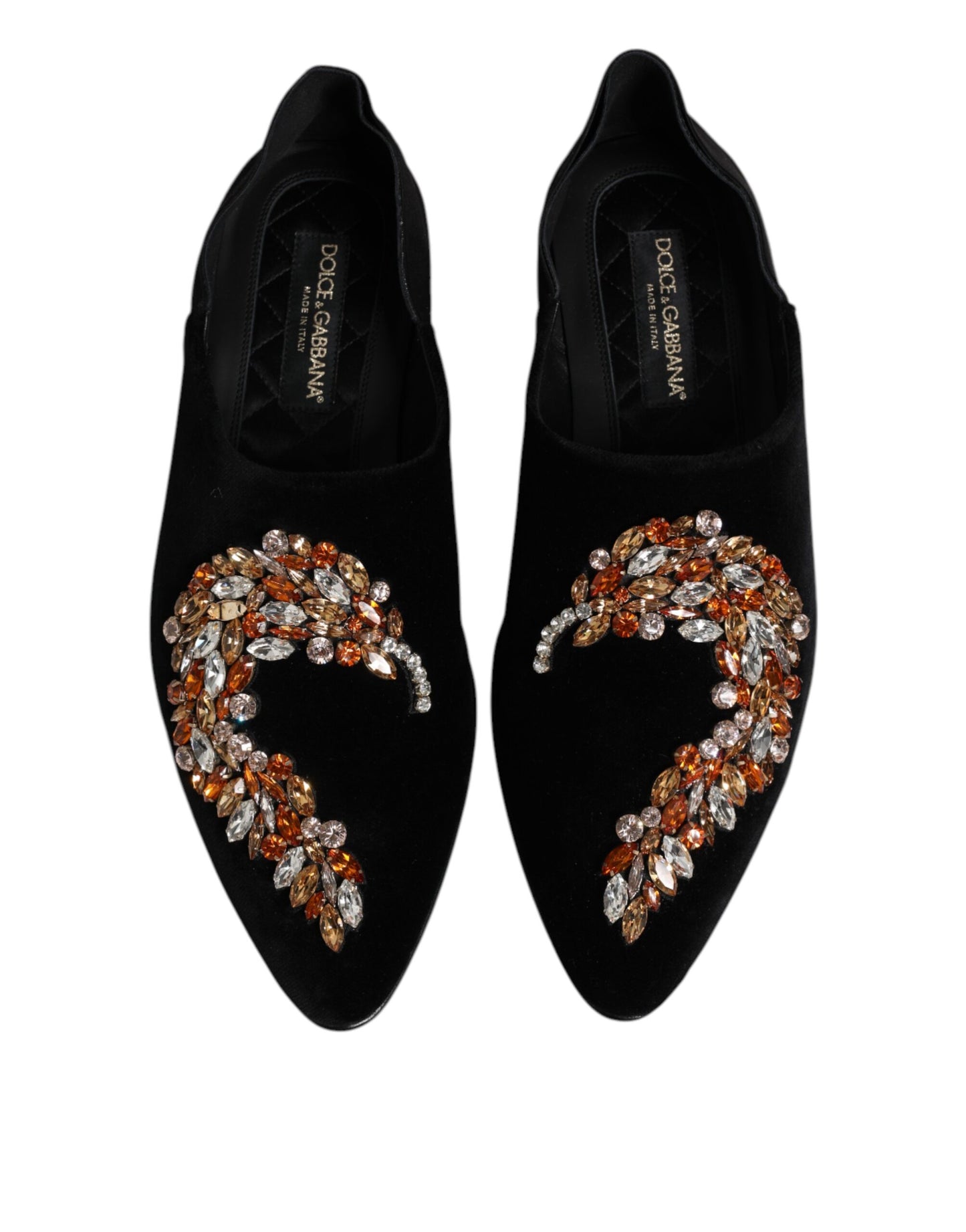 Dolce & Gabbana Schwarzer Samt verschönert Loafer Slip On Schuhe
