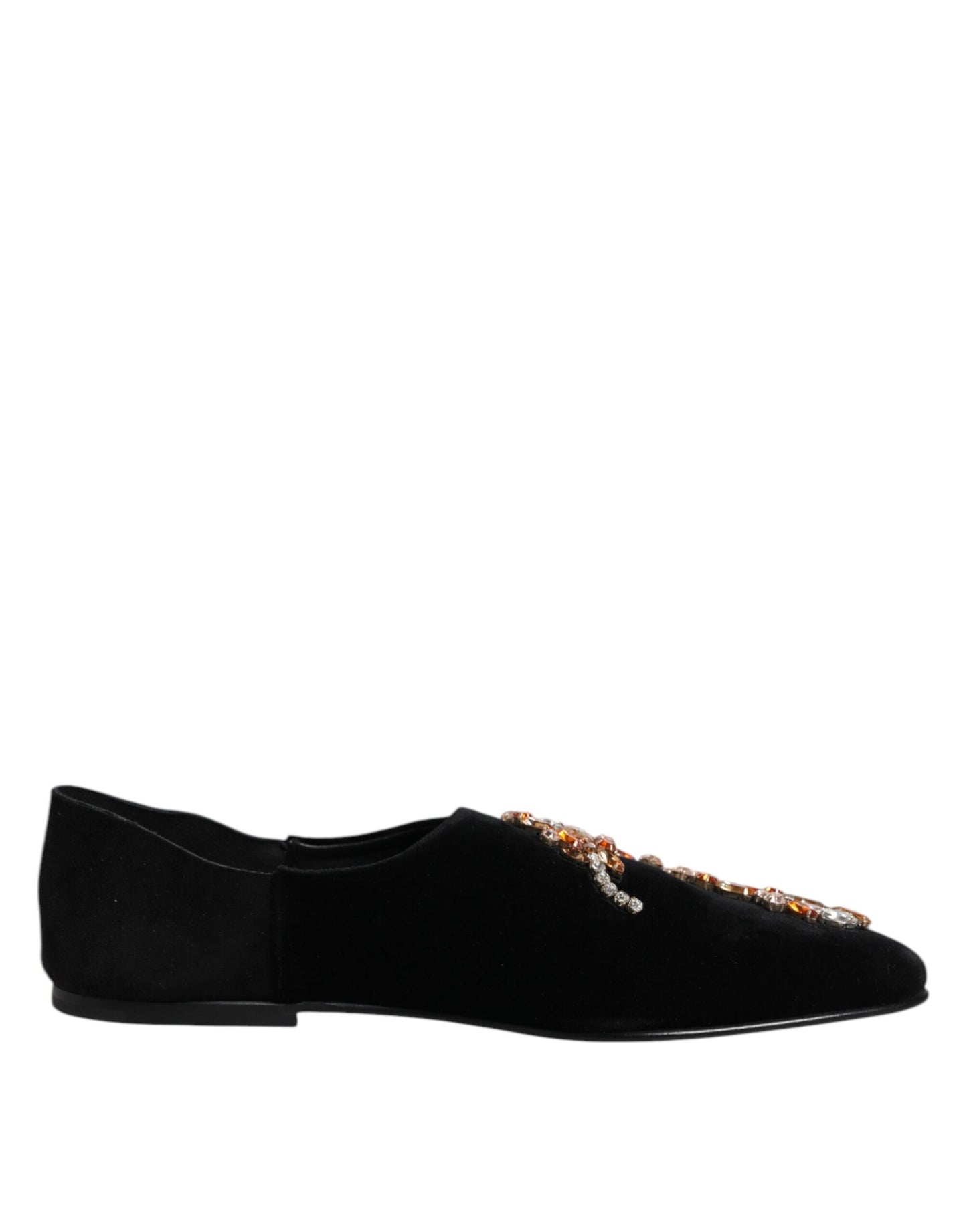 Dolce & Gabbana Schwarzer Samt verschönert Loafer Slip On Schuhe