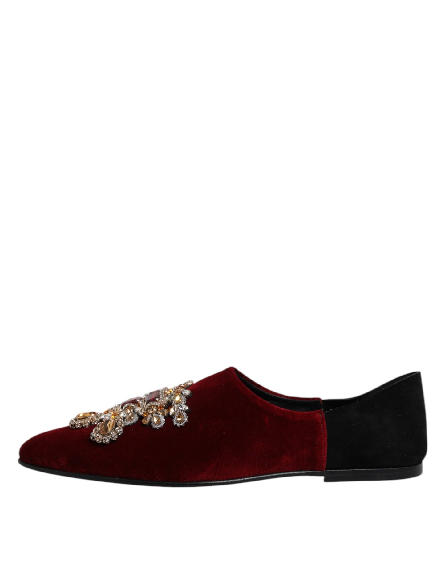 Dolce & Gabbana Schwarzer roter Samt verschönert Slip On Schuhe
