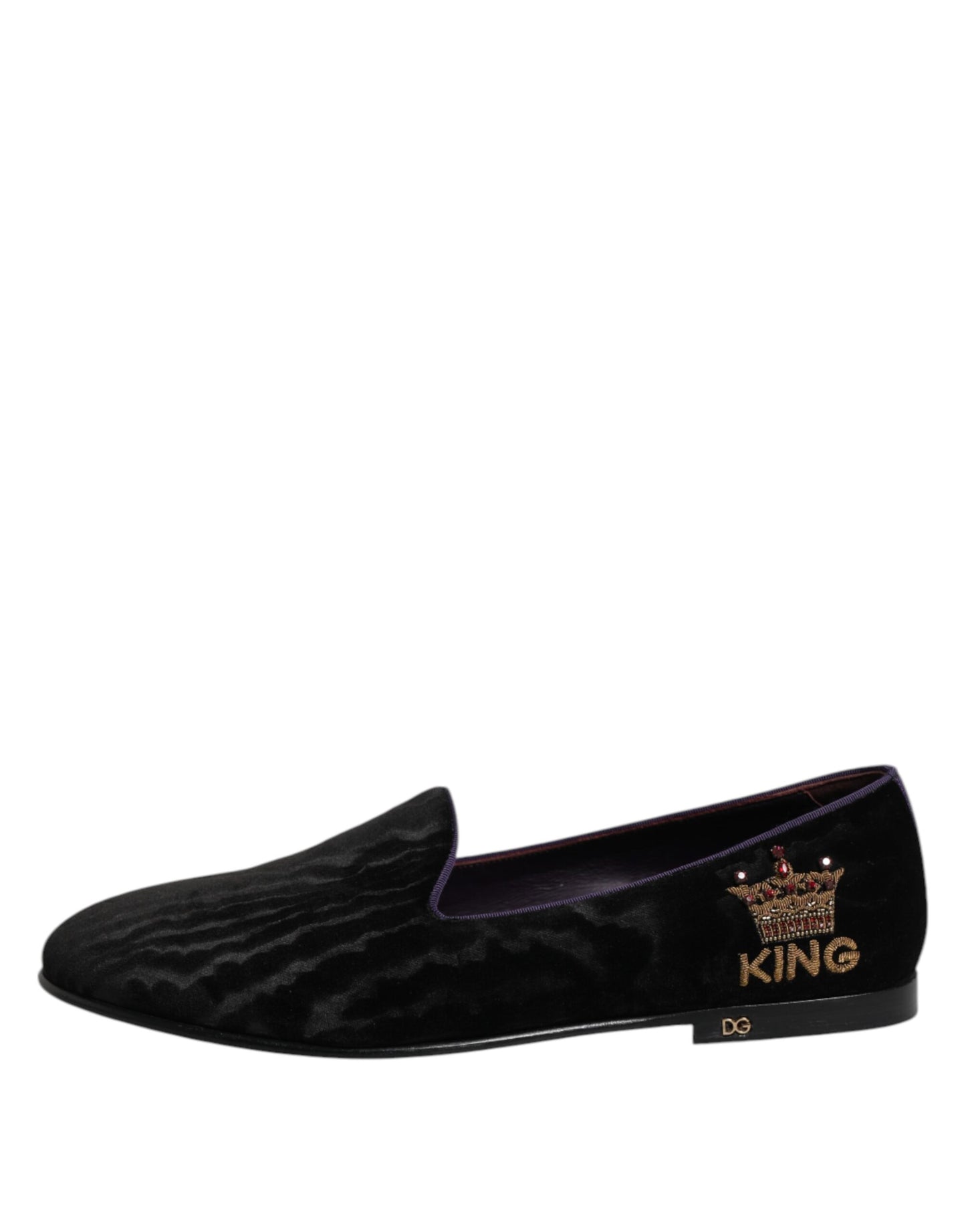 Dolce & Gabbana Schwarz DG Crown Stickerei Loafers Slip On Schuhe