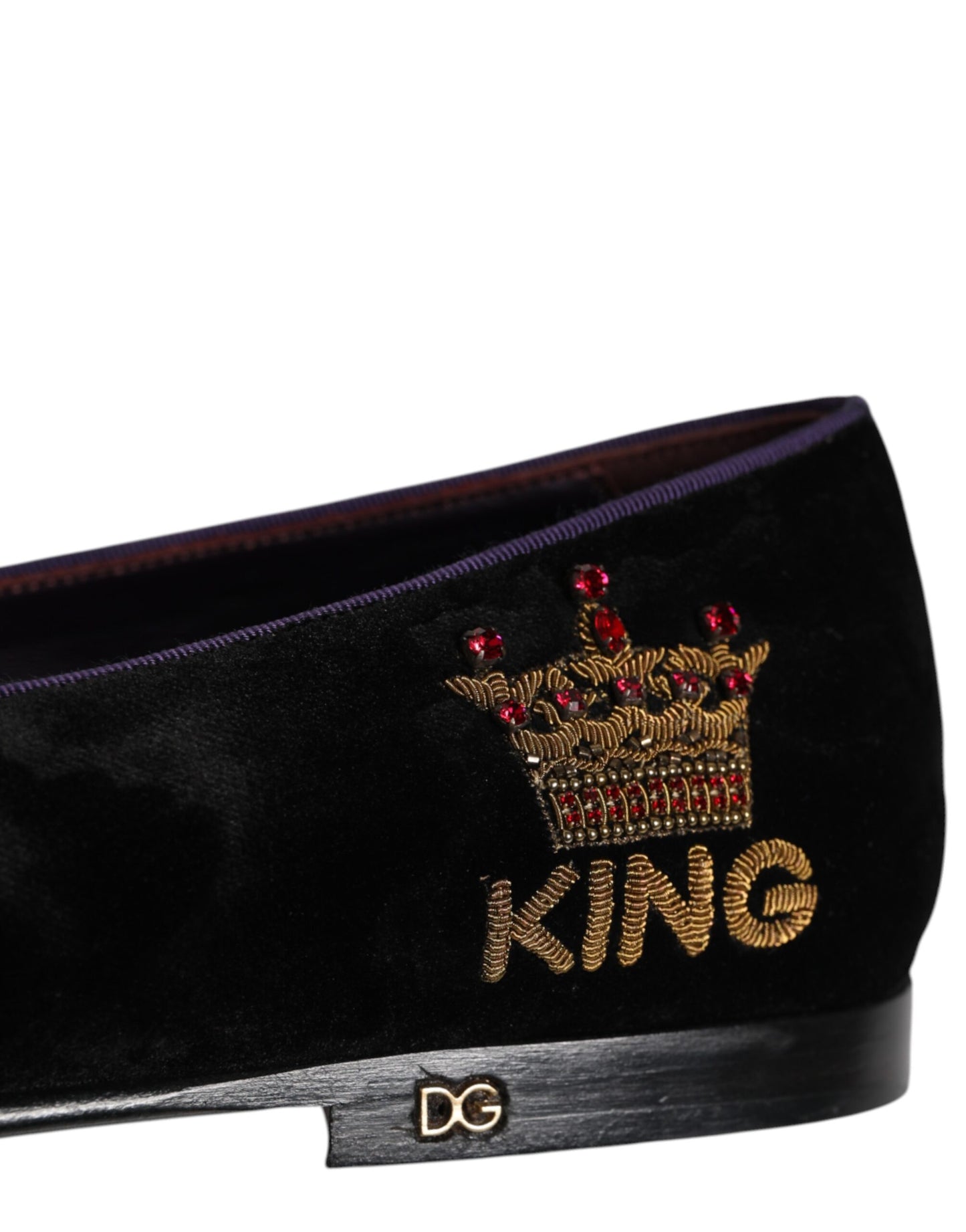 Dolce & Gabbana Schwarz DG Crown Stickerei Loafers Slip On Schuhe