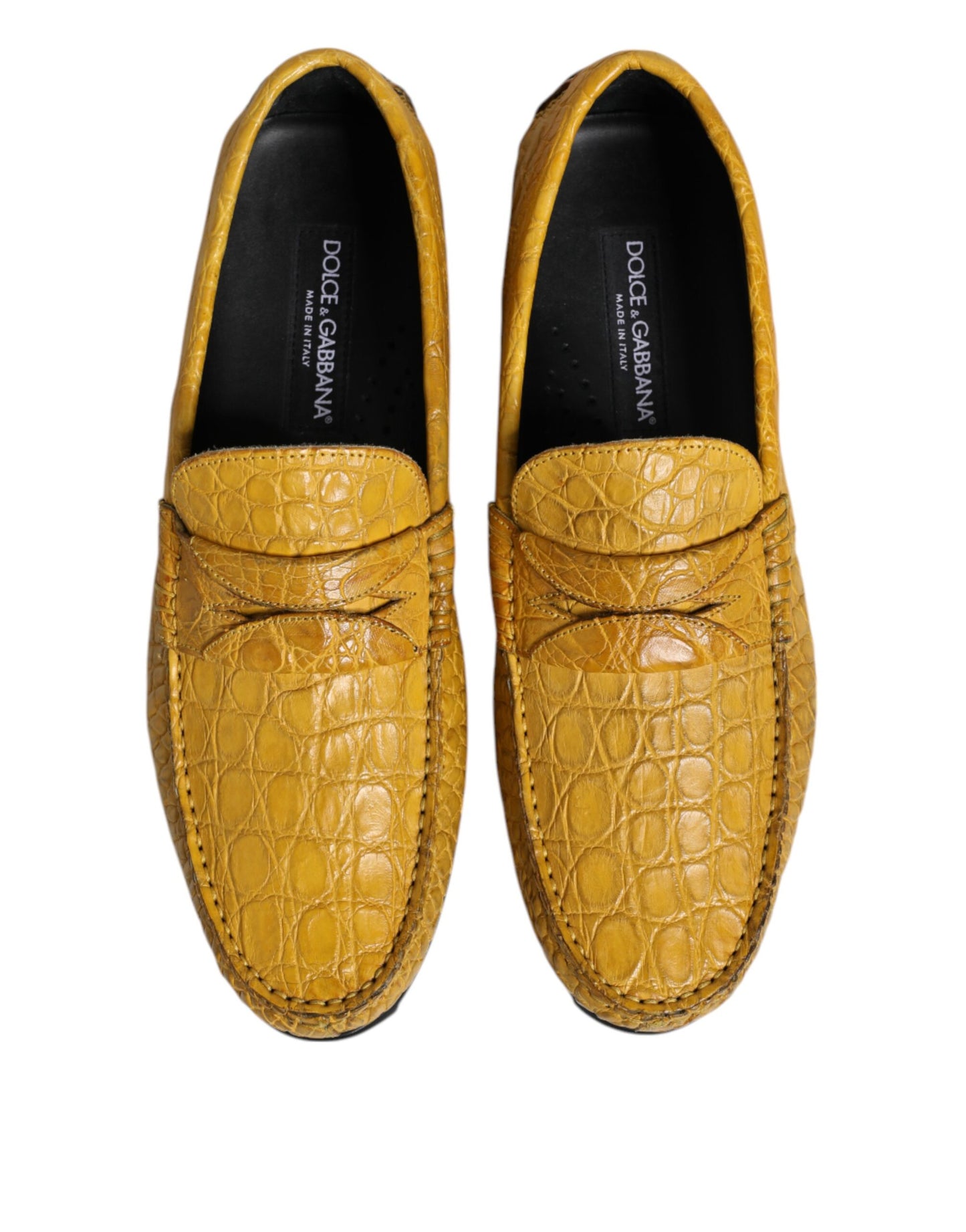 Dolce & Gabbana Gelbe Exotische Leder Loafers Slip On Schuhe