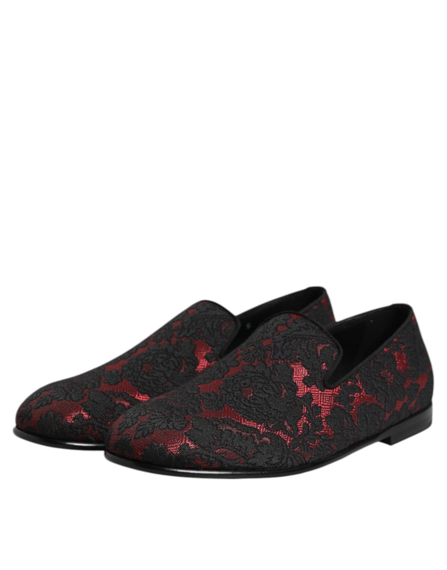 Dolce & Gabbana Rot Schwarz Jacquard Slip On Männer Loafers Schuhe