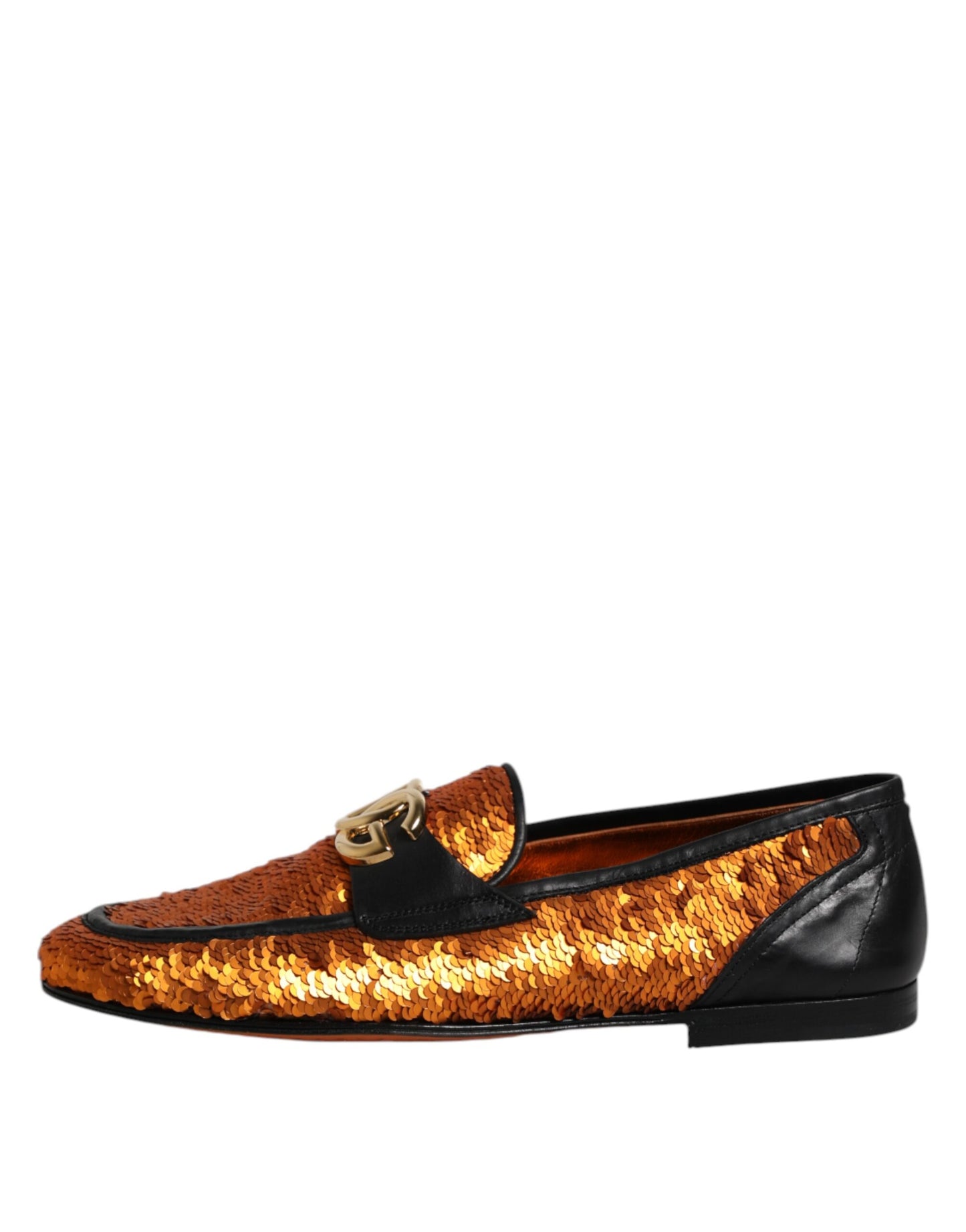 Dolce & Gabbana Orange Pailletten verschönert Männer Loafers Schuhe