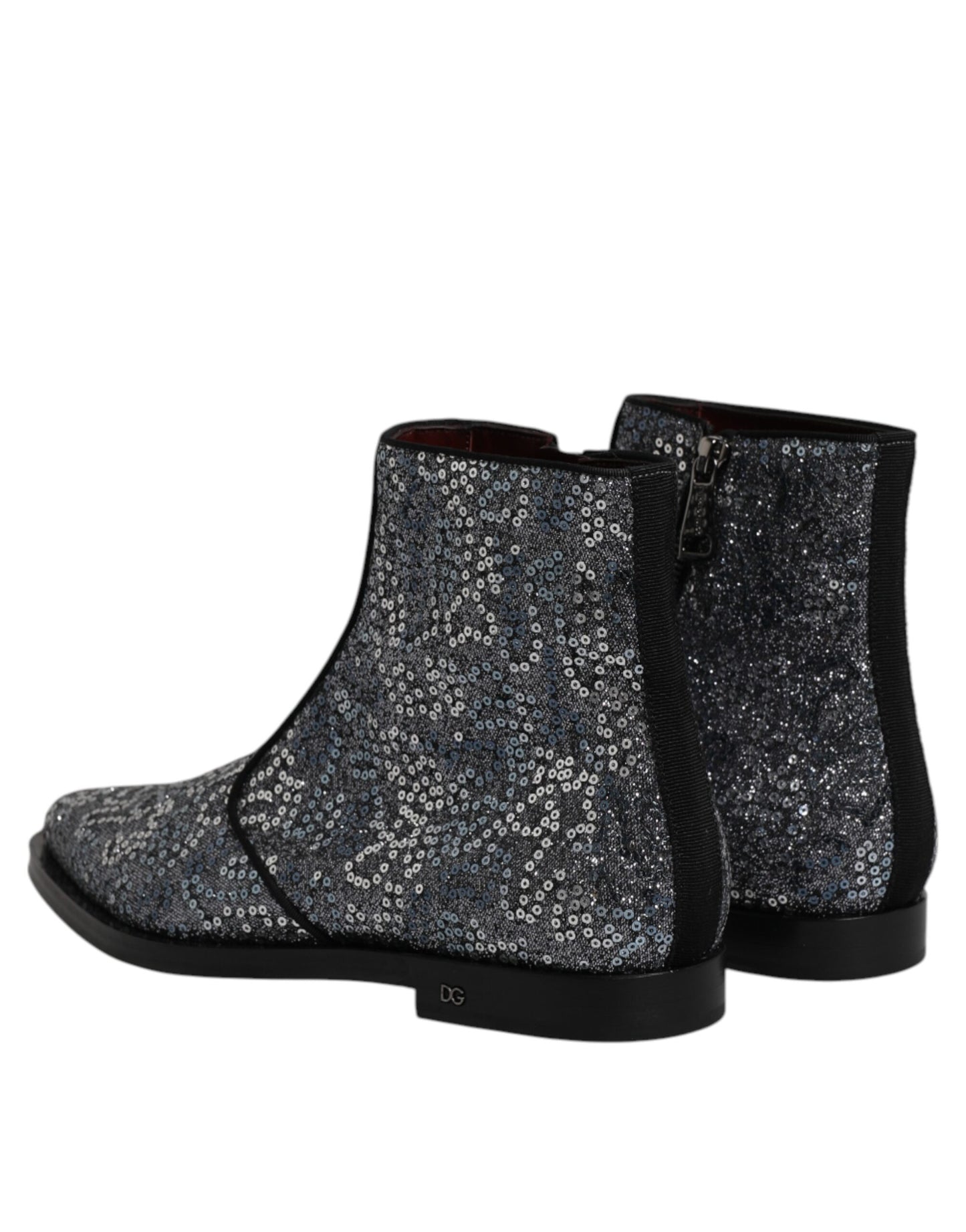 Dolce & Gabbana Dunkelgraue Baumwolle Pailletten Chelsea Boots Schuhe
