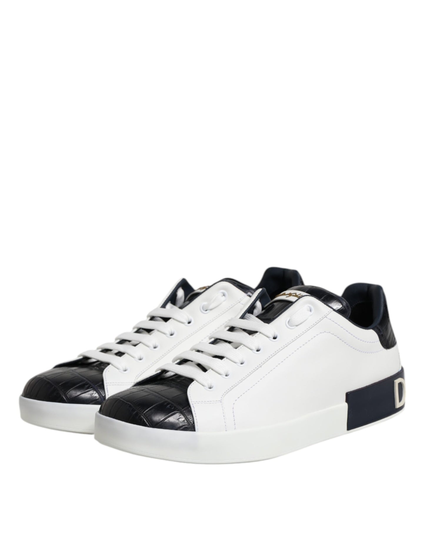 Dolce & Gabbana Weiß Schwarz Leder Portofino Sneaker Schuhe
