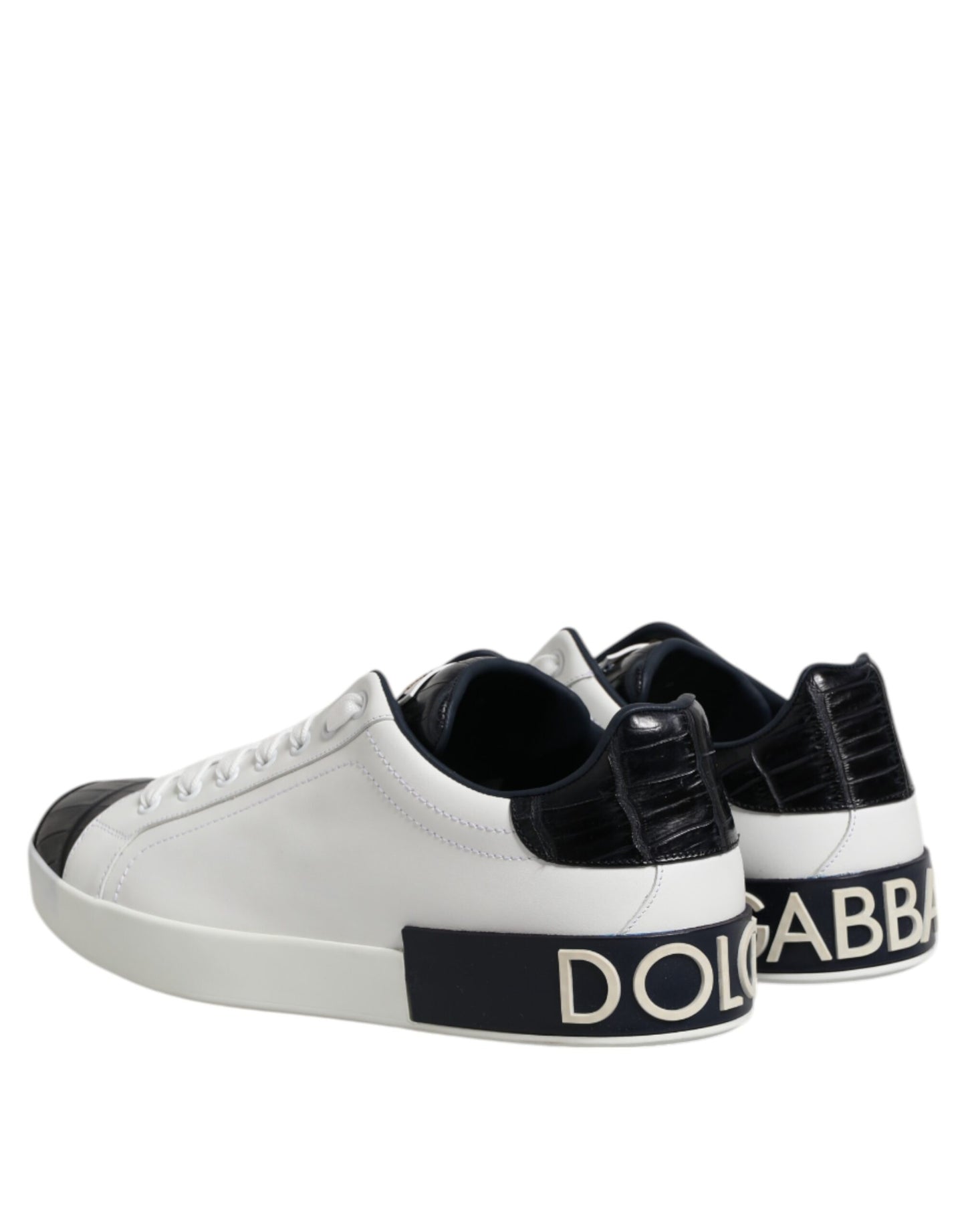 Dolce & Gabbana Weiß Schwarz Leder Portofino Sneaker Schuhe
