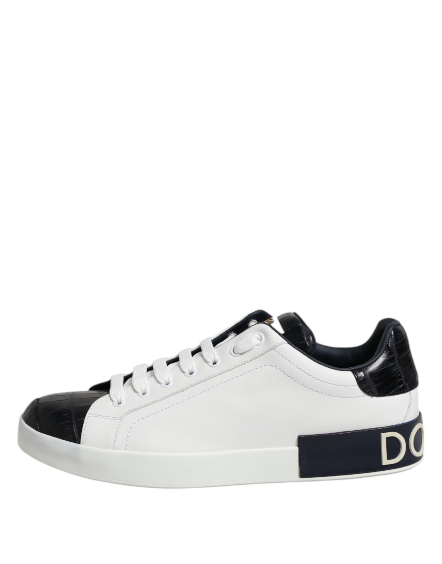 Dolce & Gabbana Weiß Schwarz Leder Portofino Sneaker Schuhe
