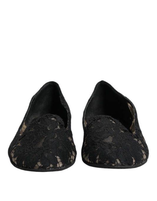 Dolce & Gabbana Schwarz Taormina Spitze Slip On Flats Schuhe