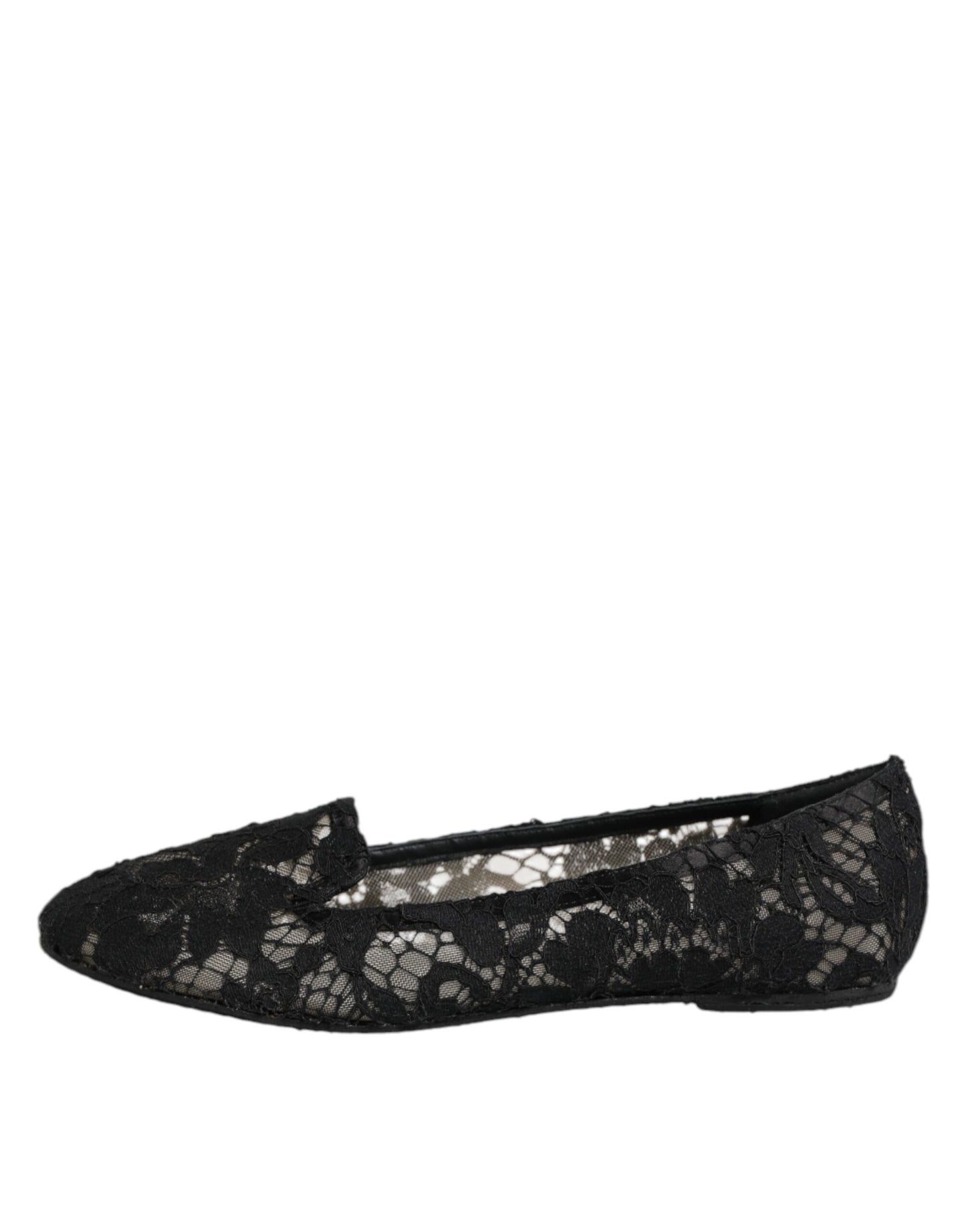 Dolce & Gabbana Schwarz Taormina Spitze Slip On Flats Schuhe