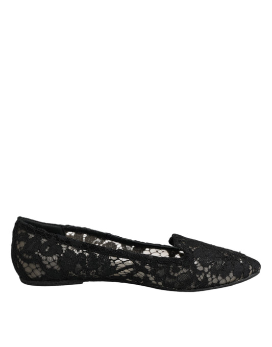 Dolce & Gabbana Schwarz Taormina Spitze Slip On Flats Schuhe