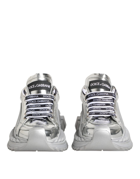 Dolce & Gabbana Silberne Leder Super Queen Sneakers Schuhe