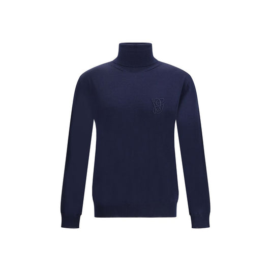 Valentino Blauer Rollkragenpullover aus Fleece-Wolle