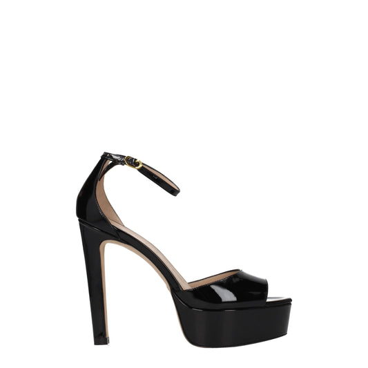 Stuart Weitzman Schwarze Leder-Plateau-Sandalen