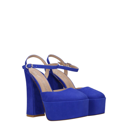 Stuart Weitzman Blaue Leder-Plateausandalen
