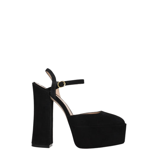 Stuart Weitzman Schwarze Leder-Plateausandalen