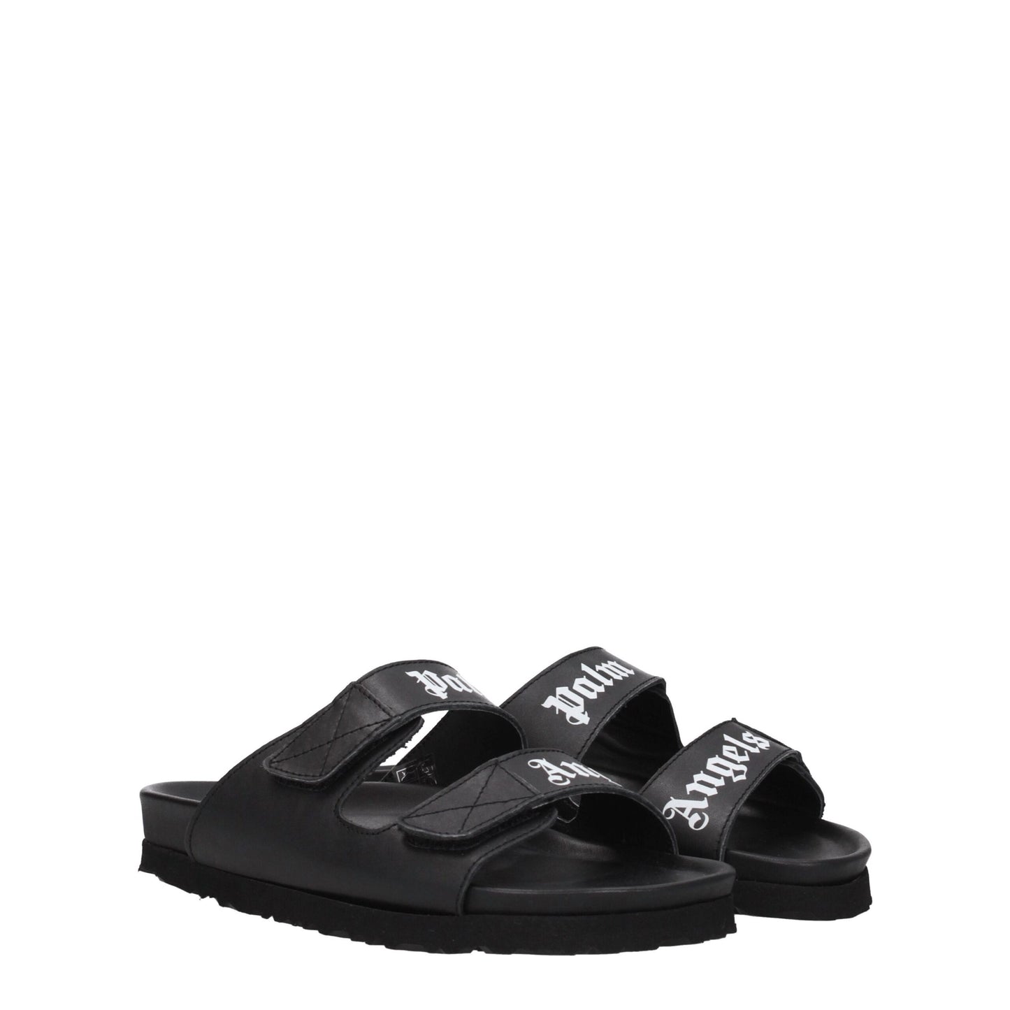 Palm Angels Flache Sandalen aus schwarzem Leder