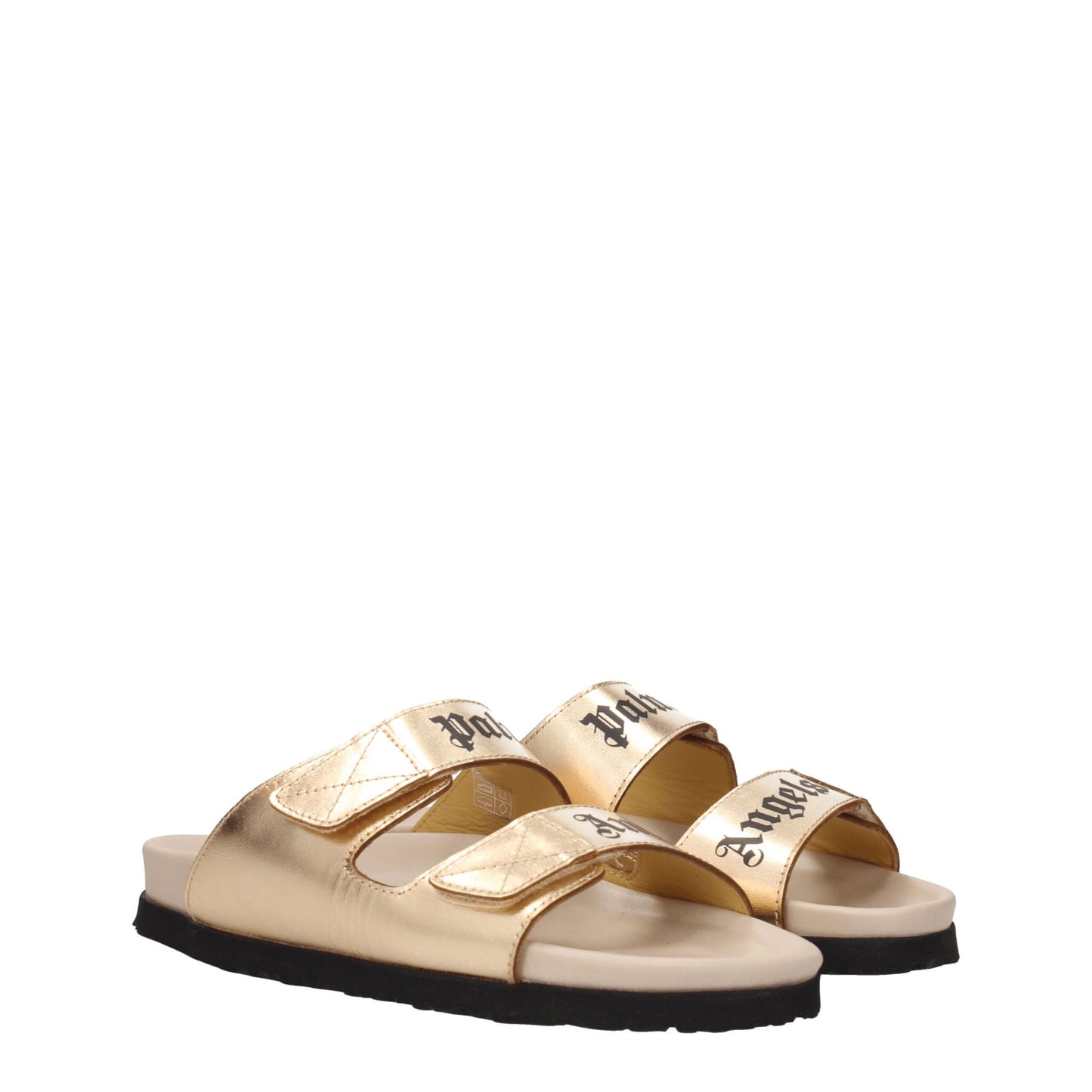 Palm Angels Goldene Leder-Pantoffeln