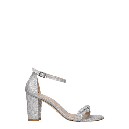 Stuart Weitzman Elegante Graue Stoff-Plateausandalen