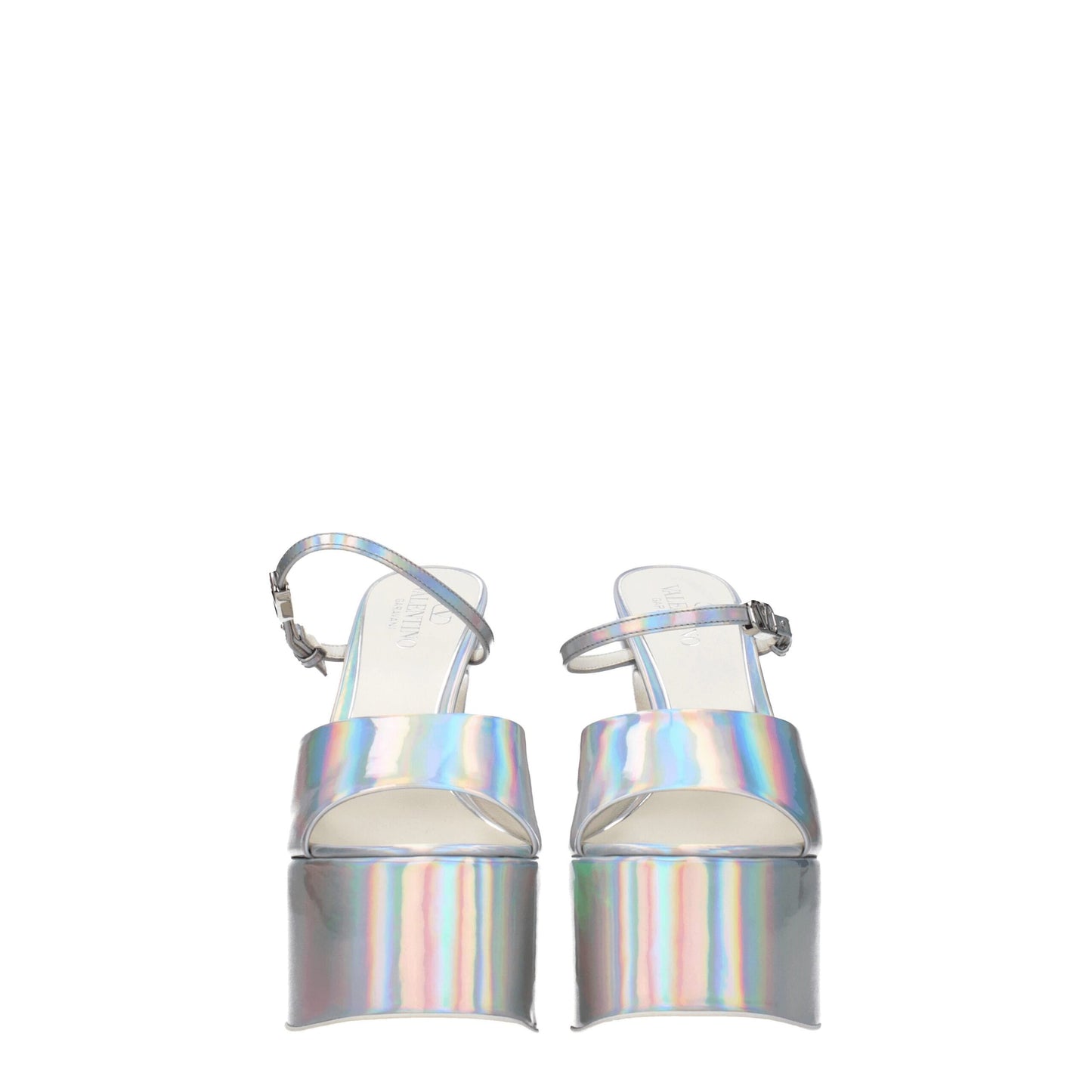 Valentino Garavani Elegante Graue Leder-Plateau-Sandalen