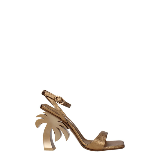 Palm Angels Goldene Ledersandalen mit Plateauabsatz