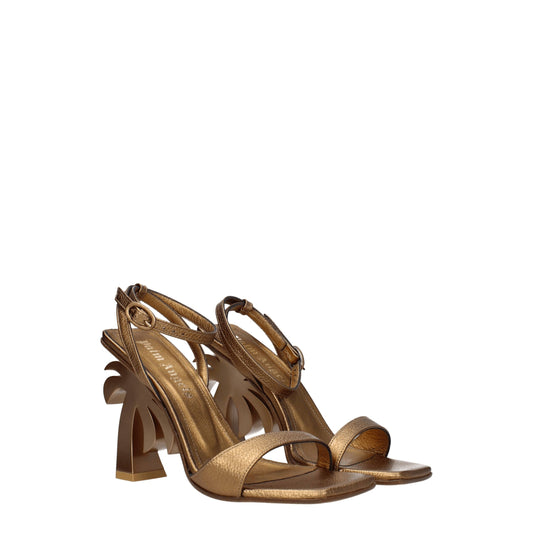 Palm Angels Goldene Ledersandalen mit Plateauabsatz
