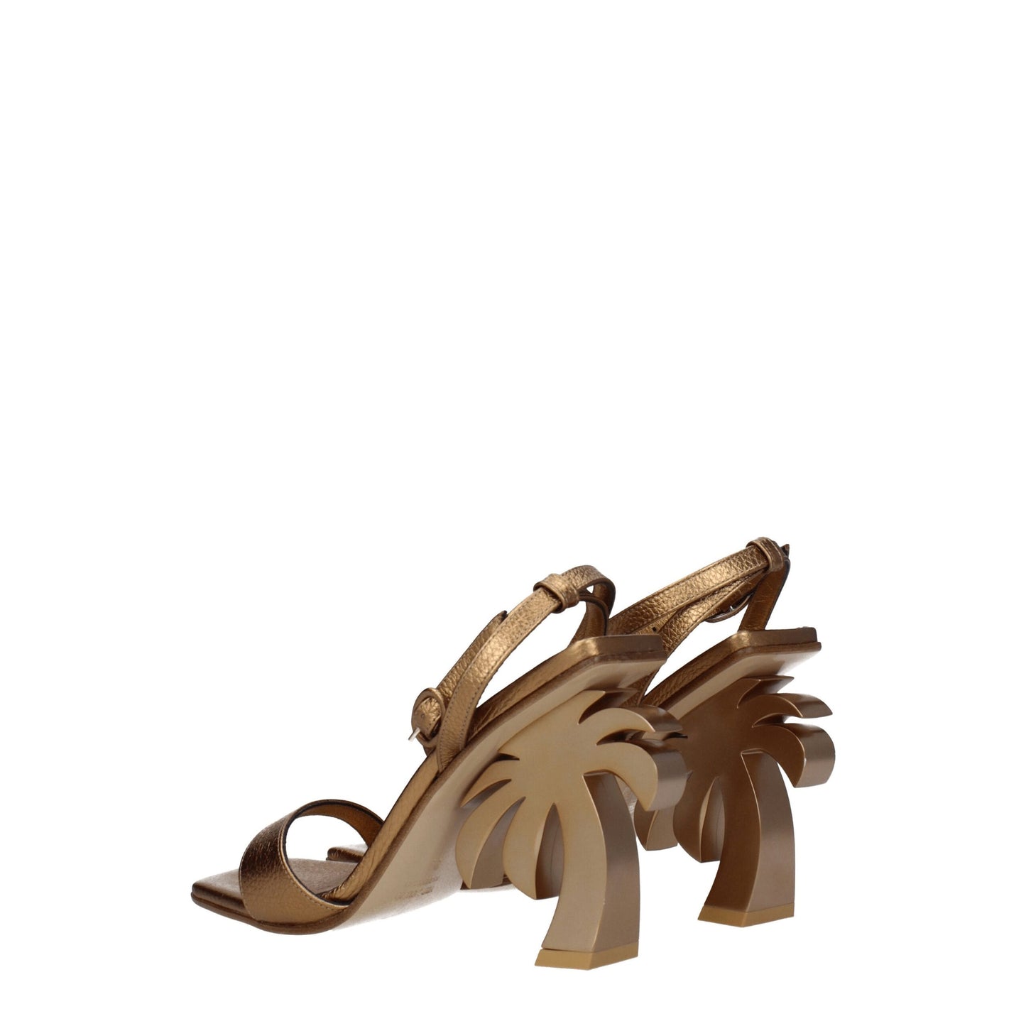 Palm Angels Goldene Ledersandalen mit Plateauabsatz