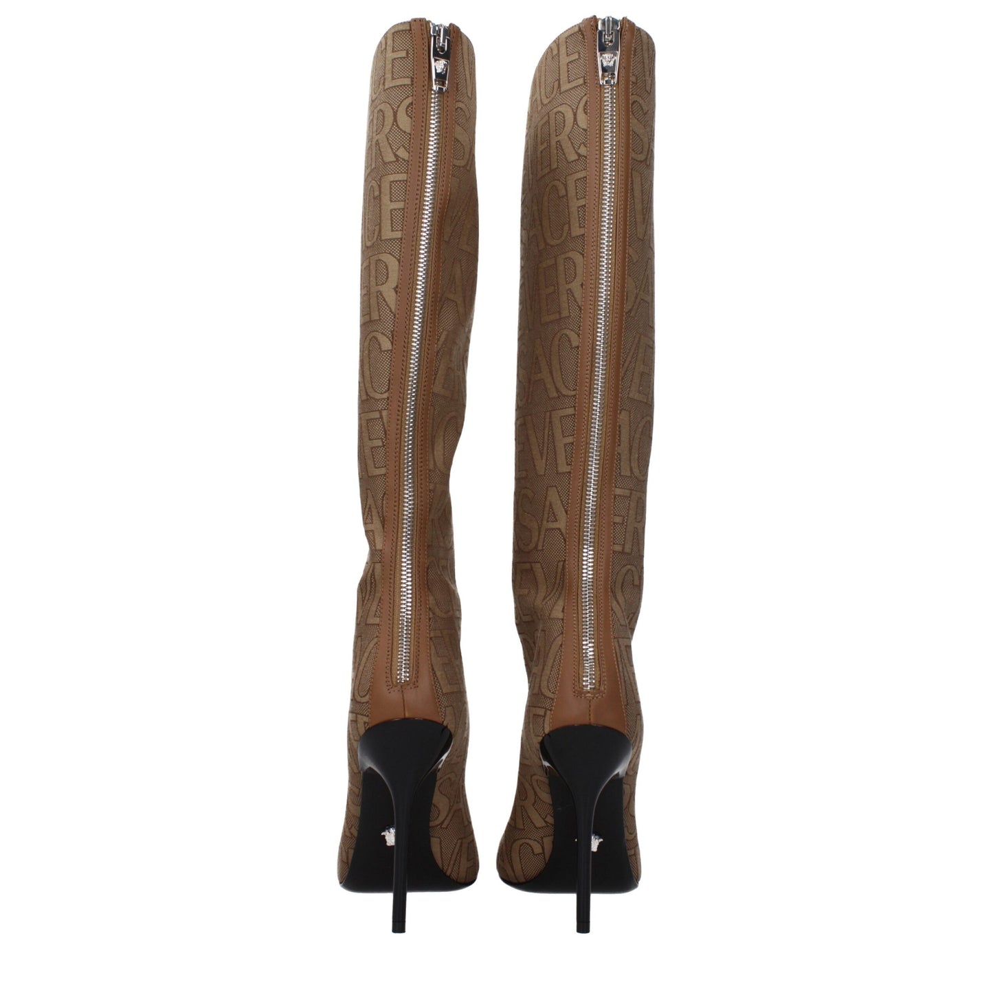 Versace Beigefarbene High-Heel-Stiefel aus Stoff
