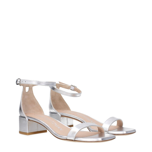 Stuart Weitzman Graue Leder-Flachsandalen