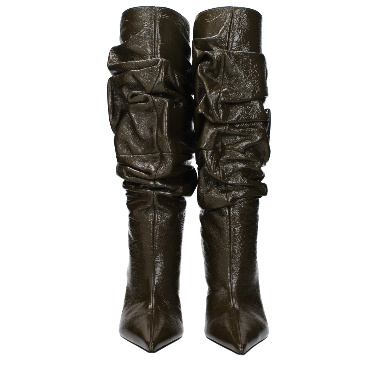 Amina Muaddi Grüne Lederstiefel mit hohem Absatz