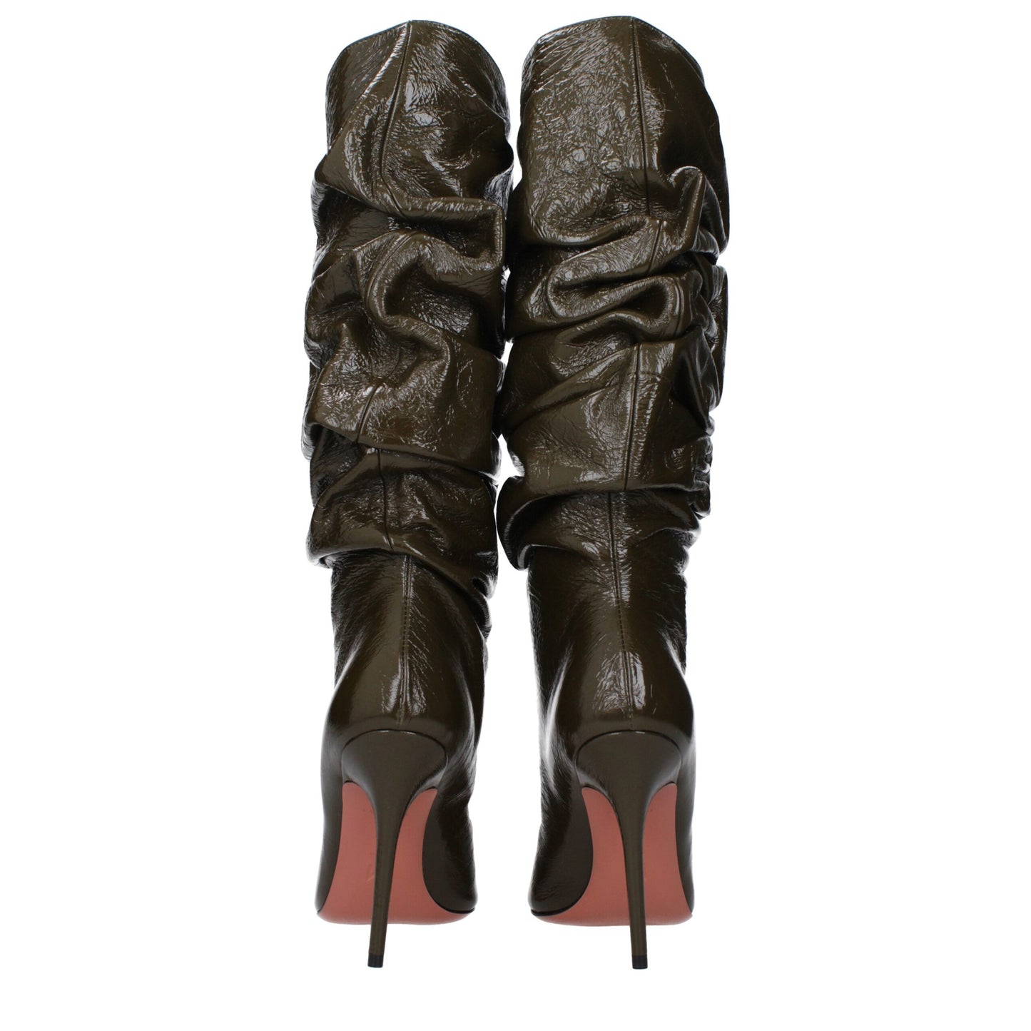 Amina Muaddi Grüne Lederstiefel mit hohem Absatz