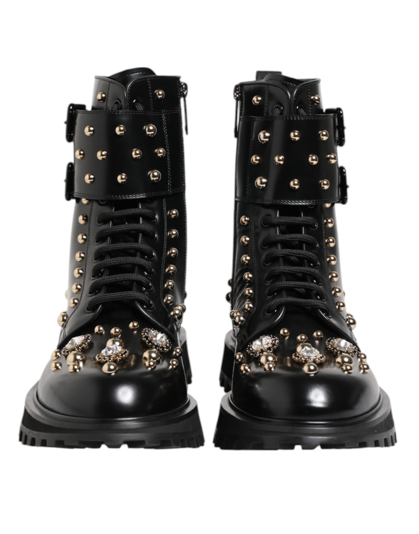 Dolce & Gabbana Schwarze Nietenschnürstiefel Schuhe mit mittlerer Weite