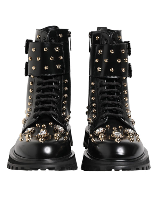 Dolce & Gabbana Schwarze Nietenschnürstiefel Schuhe mit mittlerer Weite