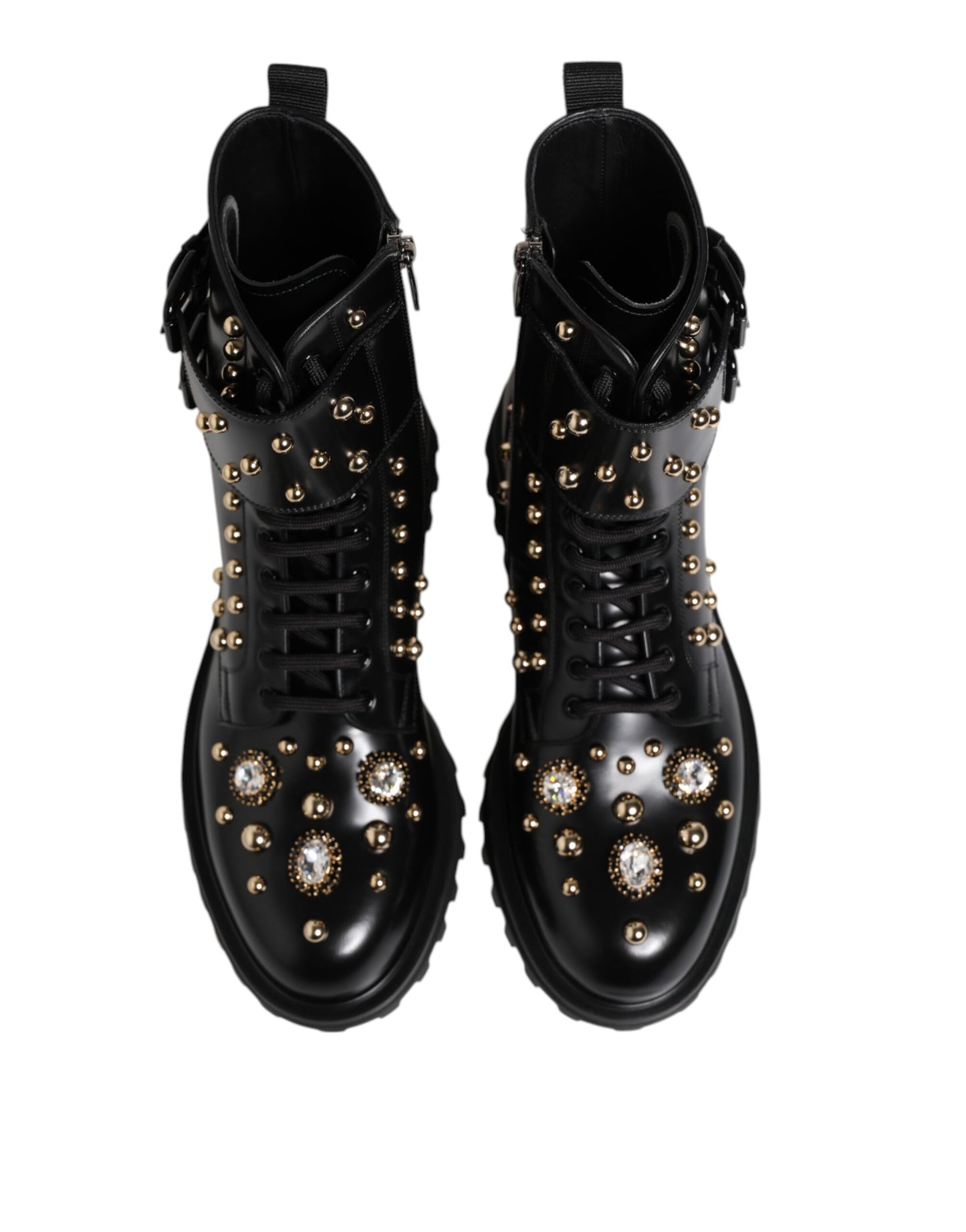 Dolce & Gabbana Schwarze Nietenschnürstiefel Schuhe mit mittlerer Weite